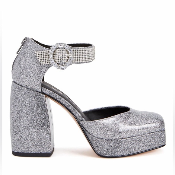 Katy Perry size 11 silver glitter The Uplift Buckle and Back Zip Platform Pumps - Picture 3 of 10